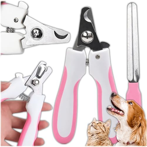 KRUMAD Krallenschere für Hunde und Katzen mit Nagelfeile, Sicherer Nagelknipser für Haustiere, Ergonomische Krallenschere aus Edelstahl, Krallenpflege für Hunde, Katzen und Kleintiere