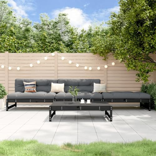 QUAHEAS 4-TLG. Garten-Lounge-Set Schwarz, Massivholz Kiefer, Modulares Outdoor-Möbel-Set für Terrasse und Balkon, Bequeme Sitzgelegenheiten, Robustes Design