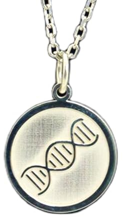 WORLD WIDE GEMS Halskette mit DNA-Symbol-Gravur, Münzanhänger, 24 mm, mit 45,7 cm langer Kabelkette, 925er-Sterlingsilber, Unisex-Geschenk, Schmuck, WW_PNDN_2091
