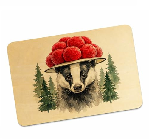 speecheese Postkarte aus Holz Dachs mit Bollenhut, Schwarzwald, süß | Holzpostkarte als Grußkarte mit Dachs im Bollenhut und Schwarzwald-Motiv, beschreibbar, als Kompaktbrief versendbar
