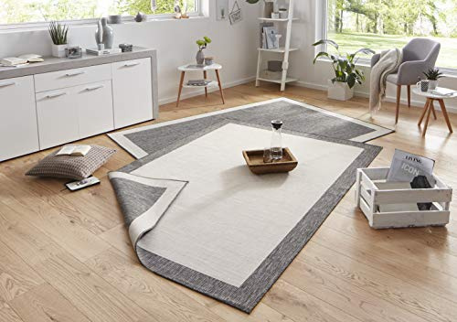 NORTHRUGS Panama Indoor and Outdoor Rug 160 x 230 cm Reversible Rug Weatherproof Modern Plain Design with Border Runner for Balcony Patio Garden Conservatory Living Room Waterproof in Grey Cream