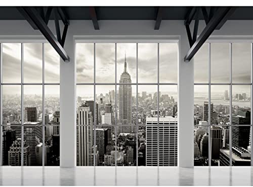 Runa Art Fototapete Fenster New York 352 x 250 cm Vlies Tapeten XXL Moderne Wandtapete Wohnzimmer Schlafzimmer Grau 9187011a