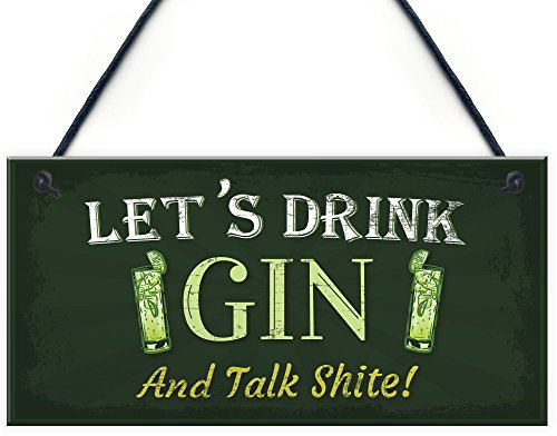 RED OCEAN Let's Drink Gin & Tonic Funny Alcohol Gift Man Cave Home Bar Hanging Plaque Pub Sign Gift