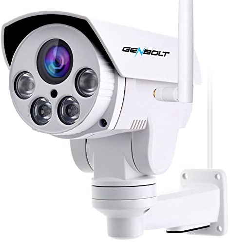 GENBOLT PTZ Telecamera Wi-Fi Esterno, Videocamera Sorveglianza Esterni 5X Zoom Ottico, CCTV IP Camera WiFi Sicurezza Esterna 1080P, Crociera e Tracciamento Automatico 50m Visione Notturna 2-Audio