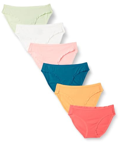 Amazon Essentials Braguita de bikini de algodón (disponible en tallas grandes) Mujer, Pack de 6, Estallido de Colores Bonitos, 46