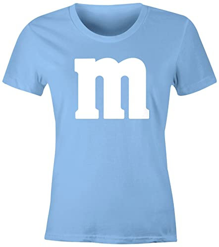 MoonWorks® Damen T-Shirt Gruppen-Kostüm M Aufdruck Kostüm Fasching Karneval Verkleidung hellblau L