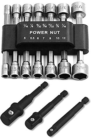 AFUNTA - Juego de 14 llaves para destornillador eléctrico y 3 adaptadores de llave de vaso, puntas hexagonales