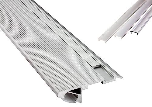 B-WARE - T-STA 30° LED Alu Treppenprofil Treppenwinkel Profil Stufen silber + Abdeckung 2m milky