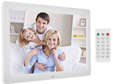 Tosuny 12 Zoll Digitaler Bilderrahmen LED 1080p HD Wecker Musik Movie Player mit Fernbedienung für Geburtstag, Hochzeit(Weiß)