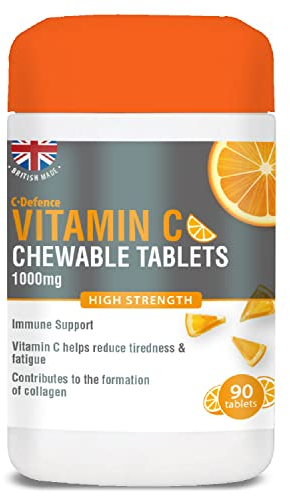 Vitamin C 1000mg Chewable by Club Vits - 90 Tablets - Supports Immune Health and Helps Fight Colds - Helps Reduce Tiredness and Fatigue
