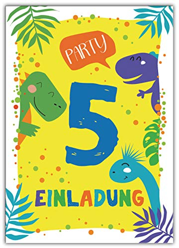 Junaversum 12 Einladungskarten zum 5. Kindergeburtstag Jungen Dinosaurier Einladungen fünfte Geburtstag