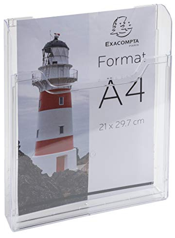 Exacompta - Réf. 65158D - Lot de 10 distributeurs de prospectus - Format A4 vertical - 1 compartiment profondeur de 26 mm - A fixer au mur - Dimensions : 3,8 x 23,9 x 30 cm - Transparent