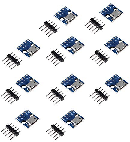 Dealikee 10 x Micro-USB auf DIP 5-polige Pinnwand 2,54 mm Micro USB Typ Schnittstelle Power Adapter Board 5 V Breakout Modul
