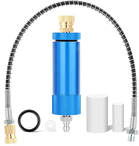 MEANLIN MEASURE 30Mpa Water-Oil Separator With 20 inch Spring Flexible Hose and 8MM & M10 Fast Connecting Internal Thread Mother Head For High Pressure Air Compressor Pump Blue