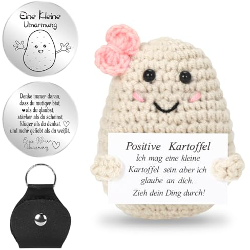 Pocket Hug Positive Kartoffel, Positive Potato Glücksbringer, Kreative Strickwolle Kartoffel Puppe mit Positiver Energiekarte, Mutmacher Glücksbringer Prüfung Geschenk für Beste Freund Frauen Home a21