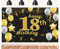 POPOYU Banner 18 Geburtstag Frau XXL,18. Geburtstag Banner Gold Schwarz,Geburtstagsplakat 18 Jahre,18. Geburtstag.Mann Banner&Groß,Deko 18Geburtstag Banner.für Männer Frauen Geburtstagsfeier