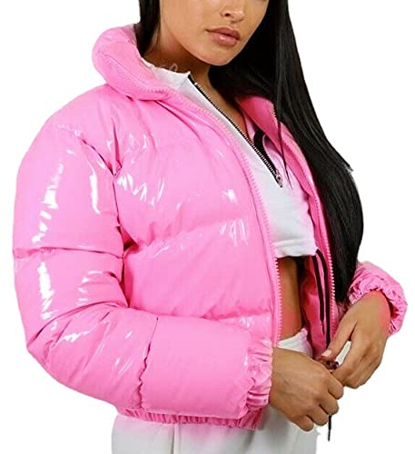 Runxingfu Damen Daunen Baumwolle Jacken Lose Winter Verdicken Winddicht Metallic Glanz Puffer Parker Mantel Kurz Oberbekleidung