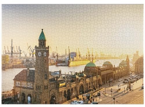 MyPuzzle Hamburg St. Pauli Landungsbrücken bei Sonnenuntergang, Deutschland - Premium 1000 Teile Puzzle - MyPuzzle Sonderkollektion von Puzzle Galaxy