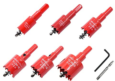 Set di seghe a tazza, LAIWEI Set di frese a tazza bimetalliche 7pz, per forare legno, cartongesso, profili in alluminio, PVC, ecc. (19 22 25 28 30 35 mm)