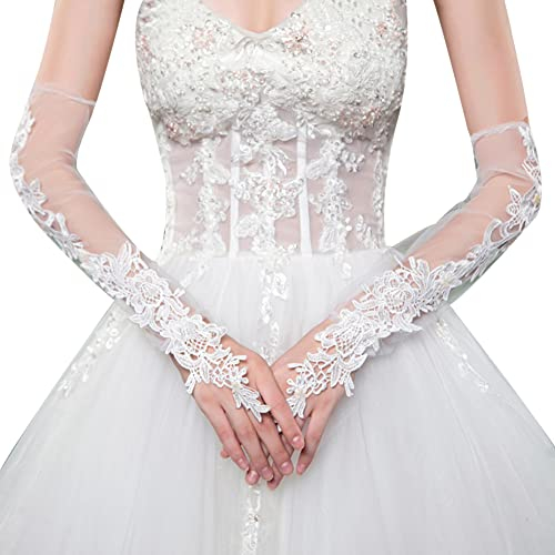 LICHENGTAI Spitzen Hochzeitshandschuhe, Brauthandschuhe Fingerlos Spitze Handschuhe Elegant Vintage Abendhandschuhe Braut Hochzeit Accessoires, Abendveranstaltung, Party