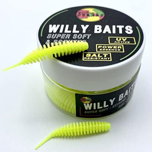 Psarás Forellen Aroma Softbaits Set Box - 38 mm - Trout Fishing Baits - Willy Baits (Neongelb)
