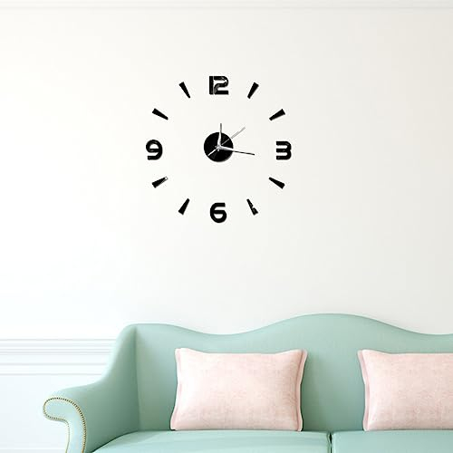 Moderne DIY ohne Wanduhr, selbstklebend, 1 mm, Acryl, Spiegel, Uhr, Wandrahmen, 3D-Dekoration, DIY, Moderne Wand, Haus, Büro, Schlafzimmer (schwarz) Spiegel, selbstklebend, Uhr, Home Office, Deko