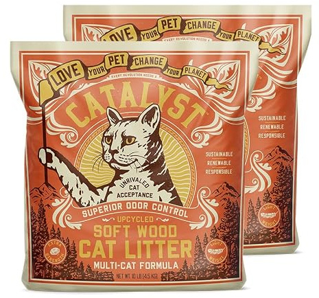Catalyst Katzenstreu aus natürlichem weichem Holz (2 Stück, 4,5 kg Beutel) – hervorragende Geruchskontrolle, starkes Verklumpen, staubar, biologisch abbaubar (4,5 kg, 2 Stück, Multi Cat)