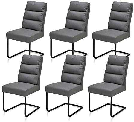 smart 6er Set Esszimmerstühle Bezug aus Mikrofaser Wildlederoptik grau | Metallgestell pulverbeschichtet - Freischwinger, Küchenstuhl, Wohnzimmerstuhl, Polsterstuhl mit Schaumstoffpolsterung