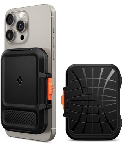 Spigen Lock Fit MagFit Porte Carte magnétique conçu pour MagSafe avec Kickstand Compatible avec Les Modèles iPhone 16/15/14/13/12 Magsafe Wallet - Noir