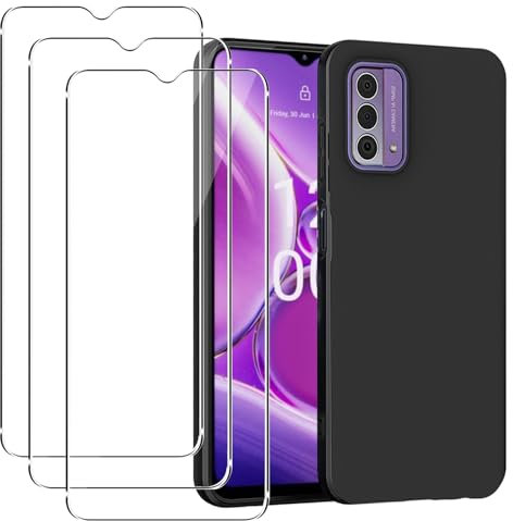 carinacoco Case for Nokia G42 5G with 3 Tempered Glass Screen Protector, Ultra-Thin Shockproof Bumper Anti-Scratch Rugged Soft Touch TPU Matte Phone Case, Black