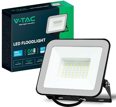 V-TAC Faro LED da Esterno 50W - [CHIP SAMSUNG] - 4270 Lumen - IP65 - Proiettore Faretto LED Esterno Colore Nero per Casa, Giardino, Garage - Impermeabile - Fari LED Luce Bianca Fredda