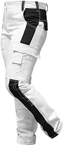 strongAnt Damen Arbeitshose Powerstretch für Frauen Malerhose mit Kniepolstertaschen - Weiß-Schwarz Naht Weiß Gr. 44
