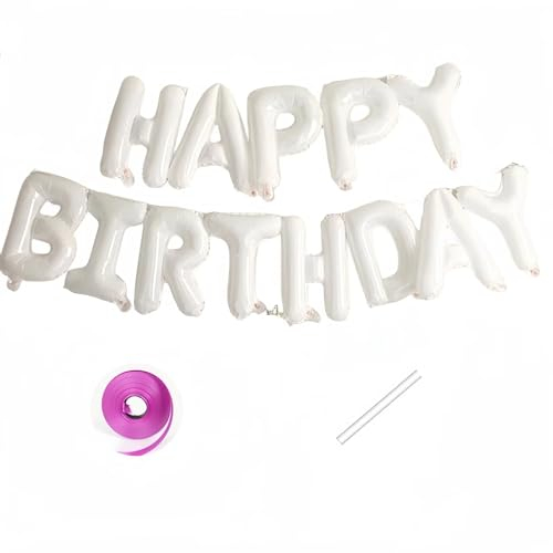 Vthoviwa Happy Birthday Banner Weiß, HAPPY BIRTHDAY Girlande Luftballons Weiß, 16 Zoll Geburtstag Folienballon Alufolie Geburtstagsballon Weiß