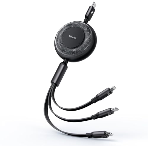 mcdodo Câble USB C multi-USB C 100 W 3 en 1 - Câble de charge rétractable avec PD - Données de charge rapide - Universel - Multiples types C/MicroUSB/Phone - Compatible avec iPhone 15, 14, 13, Samsung