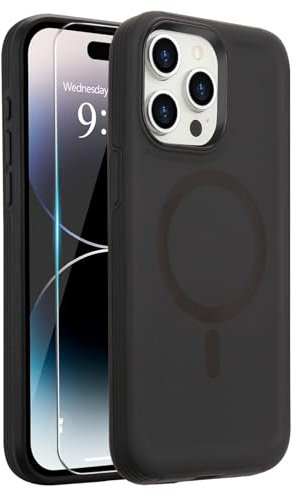 L-FADNUT Magnetisch für iPhone 14 Pro Max Hülle, [Kompatibel mit Magsafe] [2 Stück Schutzfolie], Schutz in Militärqualität Handyhülle, Stoßfest Schutzhülle Case für iPhone 14 Pro Max, Schwarz