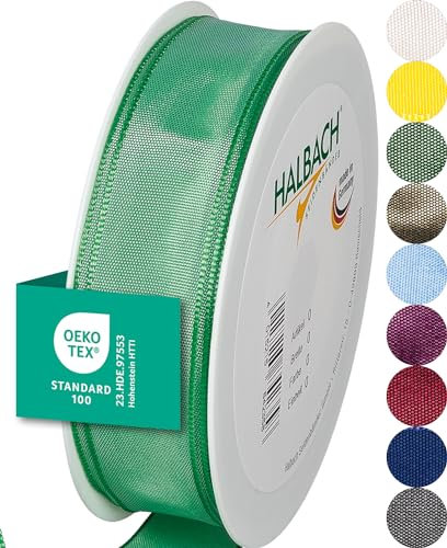 Halbach Seidenbänder Premium Geschenkband mit Drahtkante | Breite 25mm Länge 25m | Öko-Tex 100 zertifiziertes Schleifenband | Taftband Made in Germany, Farbe: lush mint