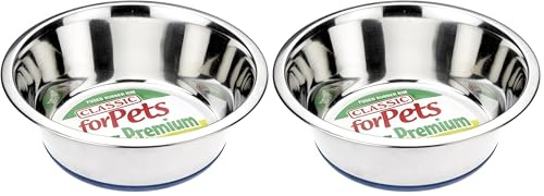 Classic Pet Products Non-Slip Stainless Steel Dish (1600 ml - 215 mm, 8.5 inch Diameter Dog Bowl) (Pack of 2)