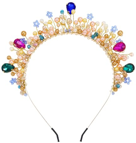 Vakkery Haarreif mit goldenen Perlen für die Hochzeit bunt Kristall Braut-Kopfschmuck Strass Haar-Accessoires für Frauen
