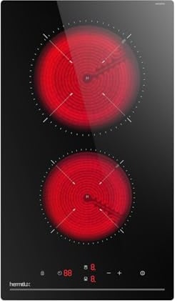 Hermitlux kochfeld 28,8cm, Glaskeramik Kochfeld 2 Platten, 9 Leistungsstufen, Touch-Steuerung, Timer, Kindersicherung, Geeignet für Alle Töpfe, 3300W