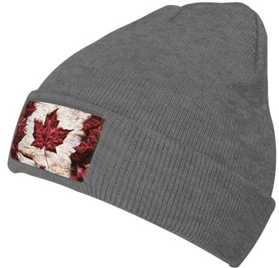 Jadery Kanada Maple Leaf Beanie Mütze Warm Knit Skull Hat Thermo für Damen und Herren Schwarz, Deep Heather, One size