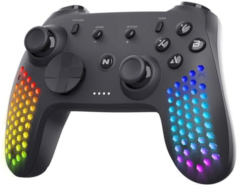 NITHO Hall Effect Controller Wireless für PC, Switch, iOS und Android, Ergonomisches Design Gaming Joystick mit Vibration, 6-Achsen Sensor, RGB LED, Verstellbarer Handyhalterung Klemme