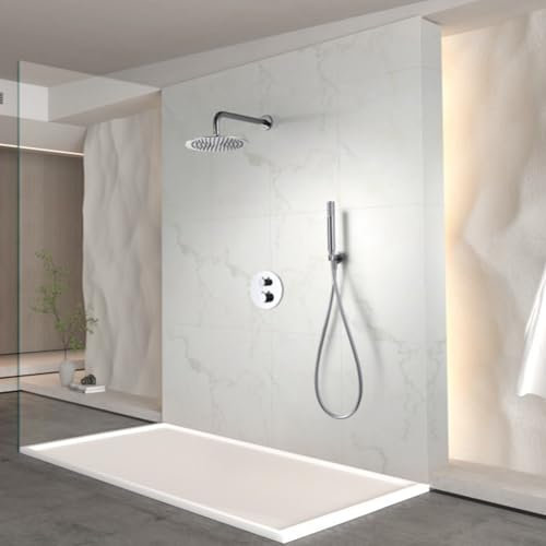 IMEX - Ducha Empotrada Termostática Cromada | Kit de Grifería Empotrado con Alcachofa y Rociador Antical Efecto Lluvia | Columna Ducha Empotrada con Grifo en Latón y Acero Inox S.304 | Serie Génova