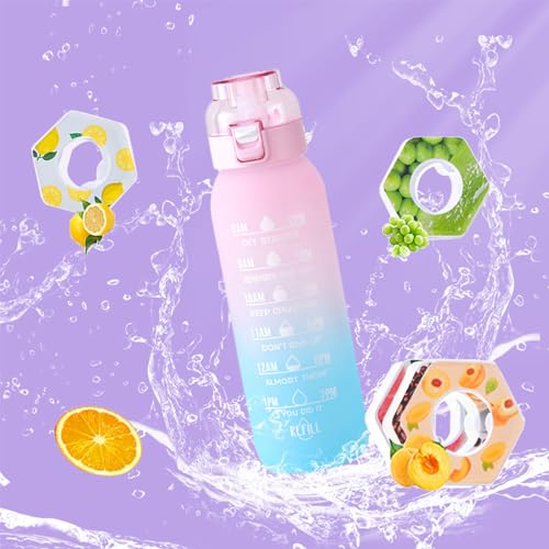 AtfArt Botella de agua circular saborizada de 34 onzas con 7 cartuchos de bayas mixtas perfumadas, botella de agua de aire de 0 Cal con cápsulas de sabor, botellas de agua de plástico deportivas para