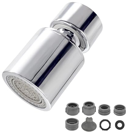 Ainkou Swivel Faucet Aerator, 360 Degree Rotate Kitchen Sink Faucet Head Replacement, 2-Function Flow Faucet Nozzle Soft Stream/Strong Sprayer 22mm Female Thread (Silver)