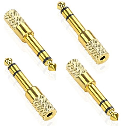 XMSJSIY 1/4'' TRS to 1/8'' TRS Stereo Headphone Adapter Connector 3.5mm Female to 6.35mm Male Audio Jack Plug with Gold Plated for Speaker Headphone Guitar Amplifiers -4 PCS