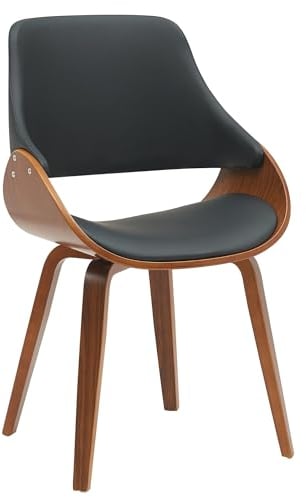 CLP Silla de Comedor Vangale tapizada en Polipiel o Tela I Butaca de salón Moderna con Base Madera & 4 Patas, Color:Nuez/Negro, Material:Cuero Sintetico