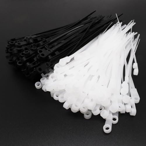 BENLIUDH Fascette con foro per vite, fascette autobloccanti in plastica per interni ed esterni, nero+bianco (15,2 cm, 200 pezzi)
