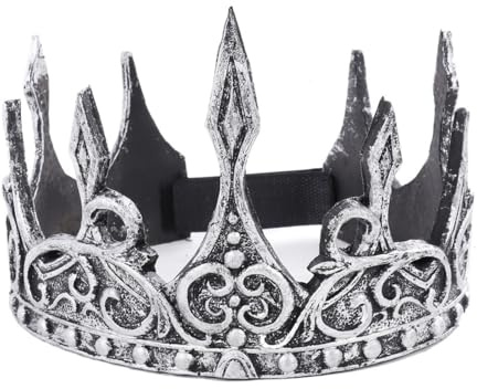 Caiguoer 1 Stück Mittelalterliche Königskrone Kopfschmuck Herren Krone Halloween Party Kostüm Zubehör (Silber)