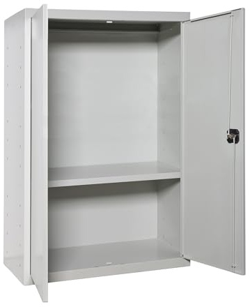 Simon Rack Garagenschrank Metall 900x800x400 mm - Simonlocker | 2 Türen, 1 Fachboden, Enthält 2 Schlüssel, Korrosionsschutzlackierung, Grau