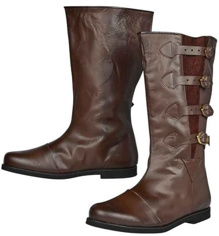 JIAYUTOO Stivali Vichinghi Scarpe Medievali Retrò in Pelle Con 4 Fibbie Periodo Rinascimentale, Stivali Da Cavaliere Unisex per Feste (Brown,45)
